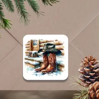 Cowboy Boots on the Front Porch on a Winter Day Square Sticker