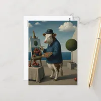 Surreal Funny Cow Painting Apple Still Life Postcard
