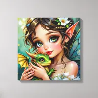 Pretty  Fairy and Dragon Themed Girl's   Canvas Print