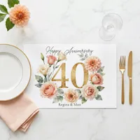 Watercolor Floral 40th Anniversary Paper Placemat