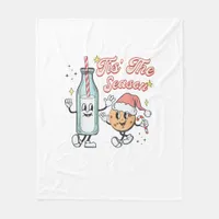 Tis The Season Retro Milk And Cookie Christmas Fleece Blanket