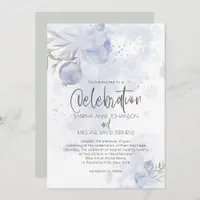 Rustic Watercolor Blue Rose and Rose Hip Invitation