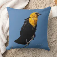 Gorgeous Yellow-Headed Blackbird on a Windy Day Throw Pillow