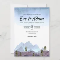 Purple Mountain Pine Watercolor Winter Wedding Invitation