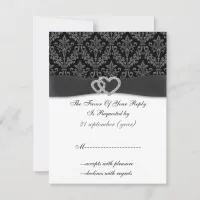 damask diamante charcoal wedding RSVP