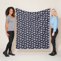 Midnight Blue and White Crab and Lobster Cozy Fleece Blanket