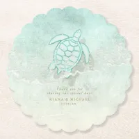 Sea Foam Beach Wedding Turtle ID837 Paper Coaster