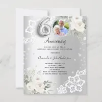 Silver diamonds florals 60th wedding invitation