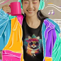 Vaporwave Retro Cat with Bandana and Sunglasses T-Shirt
