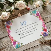 Mexican Colorful Floral Botanical Fiesta Wedding RSVP Card