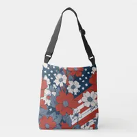 Muted Pastel American Flag and Flowers Crossbody Bag