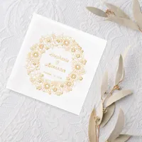 Sunflowers, Peonies, Forget me not Wreath Wedding Foil Napkins