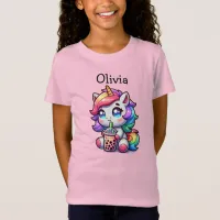 Cute Kawaii Unicorn with Bubble Tea Personalized T-Shirt