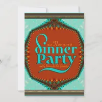 Mint Aqua Caramel Gold Fairytale Dinner Party Invitation