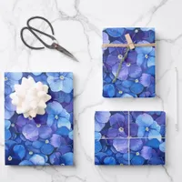 Watercolor Style Pansies Blue Purple Floral Print Wrapping Paper Sheets