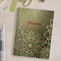 Oriental Luxury Gold Jeweled Mandala & Custom Name Notebook