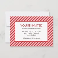 Minimalist Red and White Diagonal Stripe Baptism Invitation