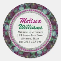 Funky Pink Green Pattern Round Return Address Classic Round Sticker