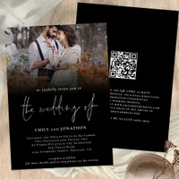 Classy Photo QR Code Script Wedding Black Invitation