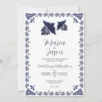 Mexican Navy Blue Botanical Minimalist Wedding Invitation
