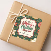 Vintage Frame Gingerbread Cookies Merry Christmas Square Sticker