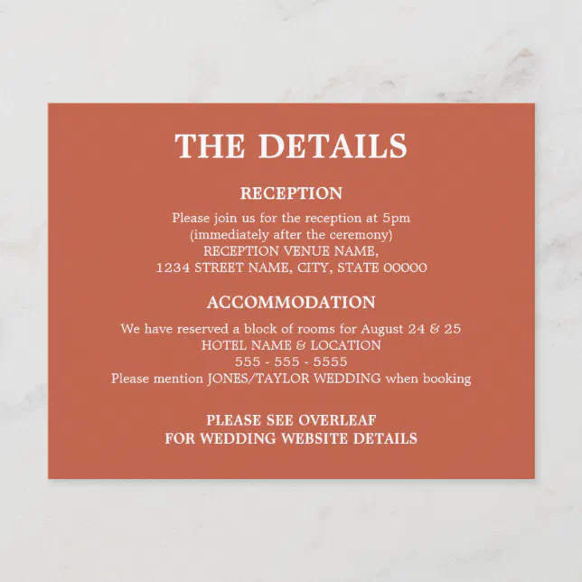 Terracotta Wedding QR Code Details Enclosure Card