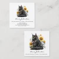 Sunflowers and Black Cat Square Business Card