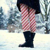 Hand Drawn Peppermint Stripe Classic Fun Christmas Leggings