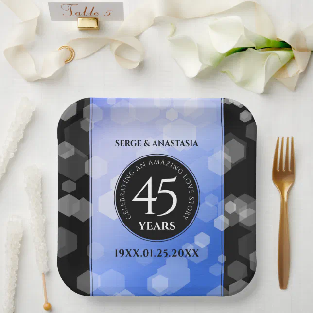 Elegant 45th Sapphire Wedding Anniversary Paper Plates