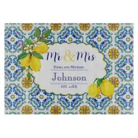Mediterranean Lemon Mr & Mrs Gift for Newlyweds Cutting Board
