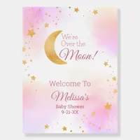 Pink We're Over the Moon Girl Baby Shower Welcome Foam Board