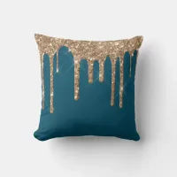 *~* Gold Glitter Drip Drips FOREST GREEN Throw Pillow