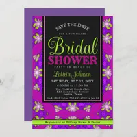 Purple Pink Lime Green Modern Bridal Shower Invitation