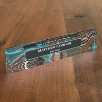 Brown and Blue Marble Classy Modern Personalized Desk Name Plate