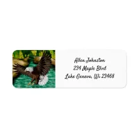 Eagle Flying over River in the Mountains   Label