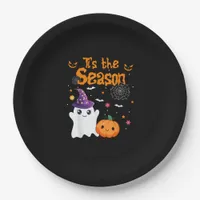 Tis Season Pumpkin Retro Groovy Vintage Halloween Paper Plates