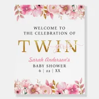 Twin Girls Blush Pink Floral Baby Shower Welcome  Foam Board