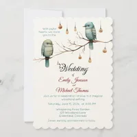 Rustic Woodland Love Birds Celebration Invitation