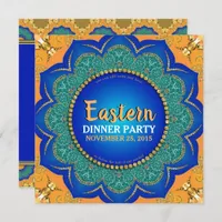 Eastern Spice Orange Royal Blue Gold Dinner Party Invitation