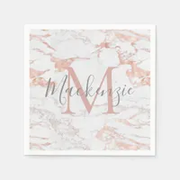 Girly Rose Gold Foil | Marble Monogram Napkins