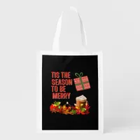Tis The Season To Merry Aesthetic Unique Grocery Bag