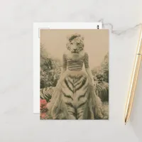 Retro Surreal Tiger Lady Hybrid Fantasy Postcard