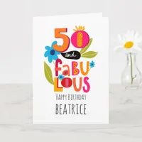 50 and Fabulous 50th Birthday Whimsical Lettering  Card