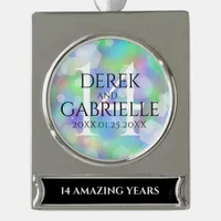 Elegant 14th Opal Wedding Anniversary Celebration Silver Plated Banner Ornament