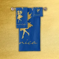 Gold Fairies with Pixie Dust on Blue Monogram |