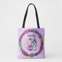 Personalized Unicorn and Fairy Purple Tote Bag