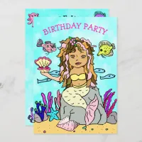 Mermaid with Shell Under the Sea Birthday Party Invitation