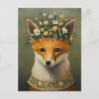 Cute Red Fox in a Floral Crown and Necklace Postcard