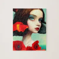 Beautiful Woman With Poppy Flowers Jigsaw Puzzle