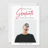 Simple Red Modern Minimalist 2 Photo Graduation  Invitation